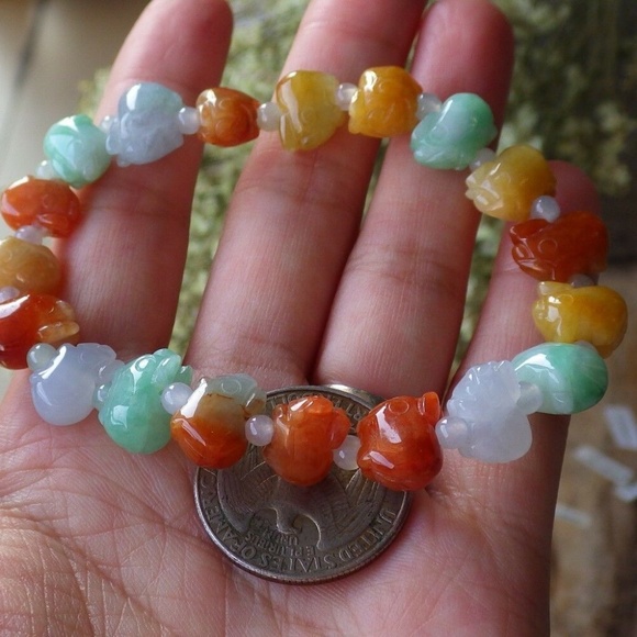 Certified 3 Color Natural A JADE Jadeite Pig Boar Beads Bangle Bracelet 发财猪手链 - Picture 5 of 8